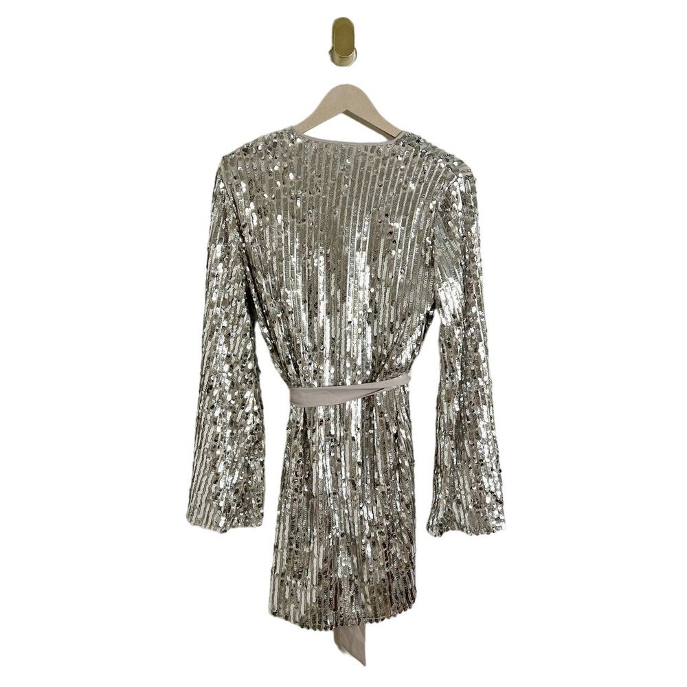 Show Me Your Mumu Giselle Kimono Wrap Silver Sequin Party Mini Dress Small - Picture 9 of 12
